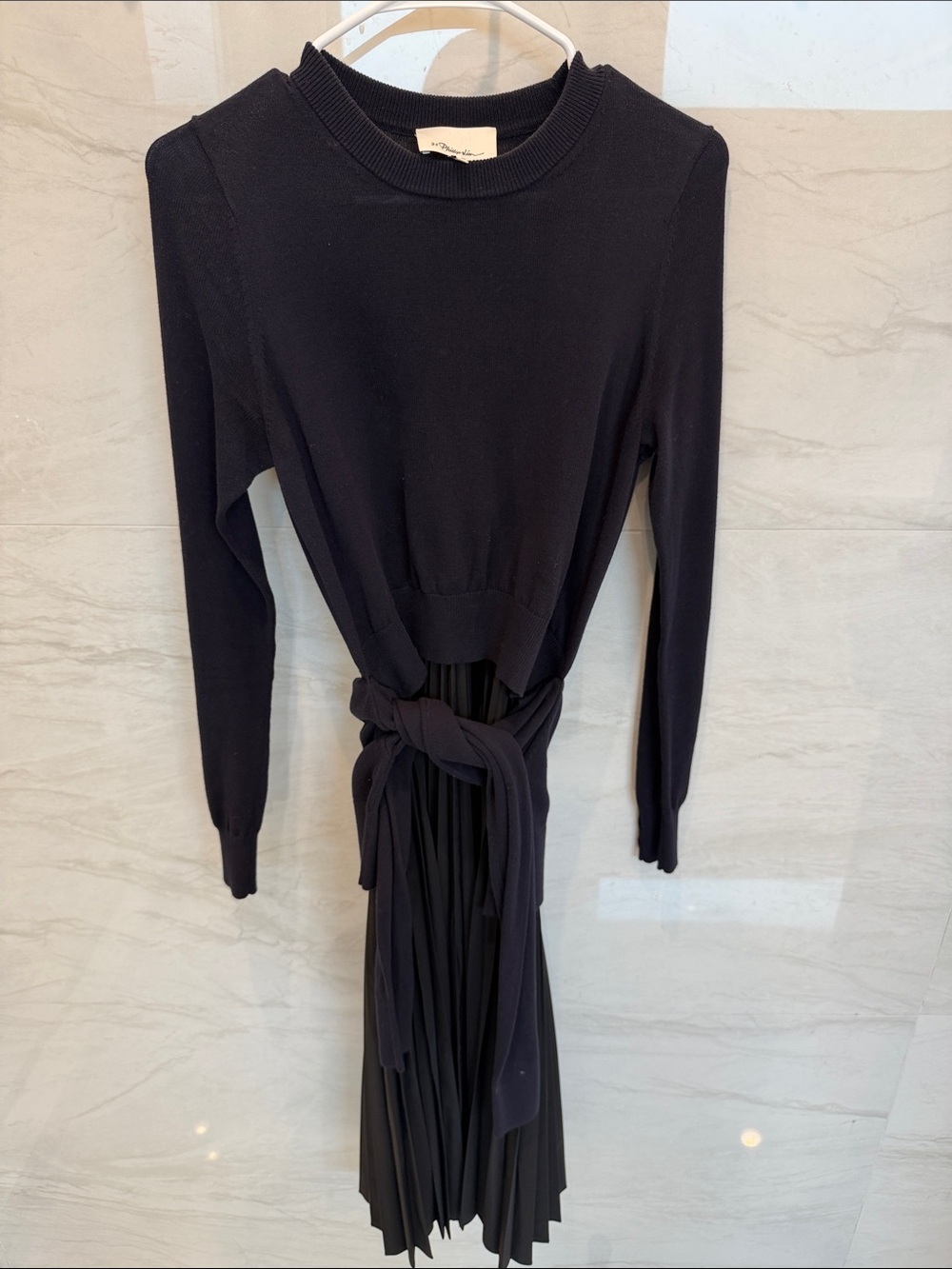 3.1 Phillip Lim Black Long-Sleeve Knit Dress with Tie Waist